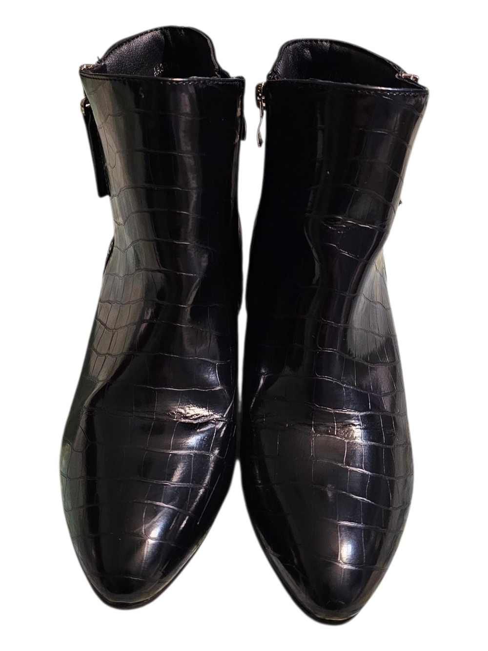 Women's Black Croc-Embossed Heeled Ankle Boots